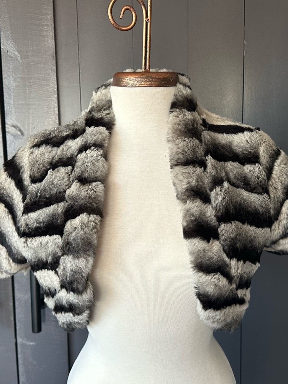 Arden B Black and Gray Faux Fur Shrug